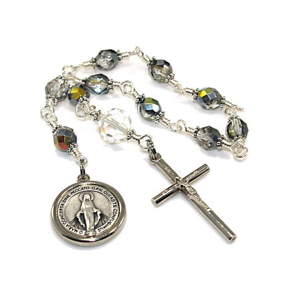 Handmade Miraculous Medal One Decade Rosary Silver Plate Unbreakable Wire Wrap - Picture 1 of 10
